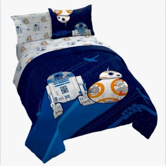 STAR WARS Droids R2-D2 and BB-8 Organic Cotton Navy Blue Duvet Cover TWIN Size - Picture 11 of 12